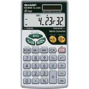 Sharp Calculators EL-344RB 10-Digit Handheld Calculator - 3-Key Memory, Sign Change, Auto Power Off - Battery/Solar Powered - Battery Included - 0.3" x 2.7" x 4.7" - Gray, Bla