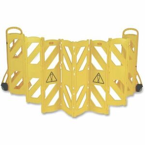 Rubbermaid Commercial Foldable Mobile Caution Barrier - 40" Height - Caster - Yellow - 1 Each