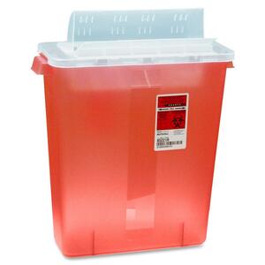 Covidien Transparent Red Sharps Container - 3 gal Capacity - 16.3" Height x 13.8" Width x 6" Depth - Red - 1 Each