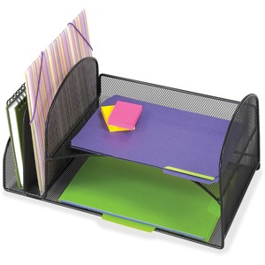 Safco Onyx 2 Upright/2 Tray Mesh Desk Organizer - 7.75" Height x 10.75" Width x 17" Depth - Desktop - Black - 1 Each
