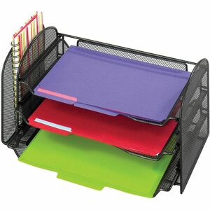 Safco Onyx 1 Upright/3 Tray Mesh Desk Organizer - 1 Pocket(s) - 8" Height x 17.25" Width x 9" Depth - Desktop - Black - 1 Each