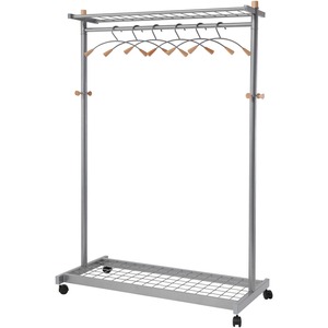 Alba 2-shelf Mobile Chrome Coat Rack - 36 x Hanger - 72" Height x 45" Width x 22" Depth - Hanging Hook, Built-in Wheels - Chrome - 1 Each