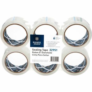 Business Source 3" Core Sealing Tape - 55 yd Length x 1.88" Width - 3" Core - Pressure-sensitive Poly - 2 mil - Adhesive Backing - 6 / Pack - Clear
