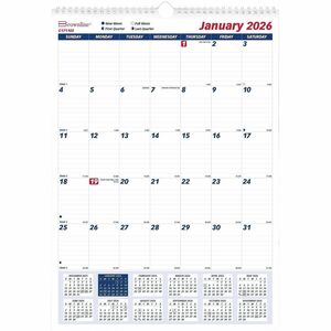 Brownline Ruled Block Monthly Wall Calendar - Julian Dates - Monthly - 1 Year - January 2026 to December 2026 - 1 Month Single Page Layout - 12" x 17" Sheet Size - Twin Wire -