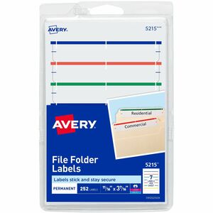 Avery® reg; File Folder Labels - 4" Height x 6" Width - Permanent Adhesive - Rectangle - Laser, Inkjet - Assorted, Dark Blue, Dark Red, Green, Yellow, White - Paper - 7 / Shee