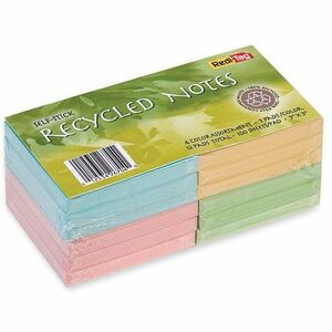 Redi-Tag Self-Stick Recycled Notes - 300 x Green, 300 x Pink, 300 x Yellow, 300 x Blue - 3" x 3" - Square - Self-adhesive - 12 / Pack - Recycled