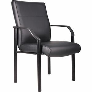 Boss LeatherPLUS Guest Chair - Black Frame Color - Steel Frame Material - 1 Each