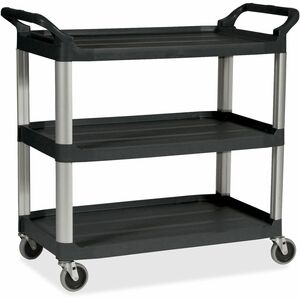 Rubbermaid Commercial Economy Cart - 3 Shelf - 200 lb Load Capacity - 4 Casters - 4" Caster Size - Plastic - 33.60" Width x 18.60" Depth x 37.75" Height - Black - 1 Each