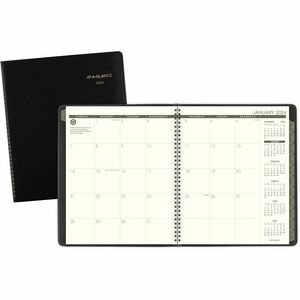 At-A-Glance 100% PCW Monthly Planner - Julian Dates - Monthly - January 2022 till January 2023 - 9" x 11" Sheet Size - Wire Bound - Black - Simulated Leather - Tabbed, Address