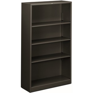 HON Brigade Steel Bookcase | 4 Shelves | 34-1/2"W | Charcoal Finish - 4 Shelf(ves) - 59" Height x 34.50" Width x 12.63" Depth - Adjustable Shelf, Reinforced, Welded, Durable,