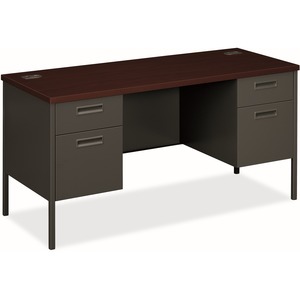 HON Metro Classic HP3231 Pedestal Credenza - 29.5" Height x 60" Width x 24" Depth - 4 x Box, File Drawer(s) - Double Pedestal - Square Edge - Finish: Charcoal - Glide, Scratch