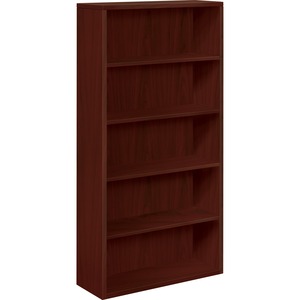 HON 105535 Bookcase - 71" Height x 36" Width x 13" Depth x 1.1" Thickness - 5 Shelve(s) - Cove Edge - Material: Particleboard - Finish: Laminate, Mahogany - Scratch Resistant,