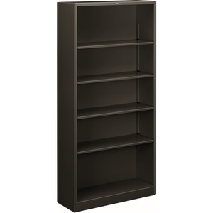 HON Brigade Steel Bookcase | 5 Shelves | 34-1/2"W | Charcoal Finish - 5 Shelf(ves) - 71" Height x 34.50" Width x 12.63" Depth - Adjustable Shelf, Reinforced, Welded, Durable,