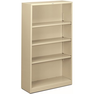 HON Brigade Steel Bookcase | 4 Shelves | 34-1/2"W | Putty Finish - 4 Shelf(ves) - 59" Height x 34.50" Width x 12.62" Depth - Adjustable Shelf, Reinforced, Welded, Durable, Com