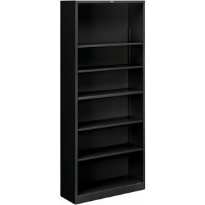 HON Brigade Steel Bookcase | 6 Shelves | 34-1/2"W | Black Finish - 6 Shelf(ves) - 81.13" Height x 34.50" Width x 12.62" Depth - Adjustable Shelf, Reinforced, Welded, Durable,