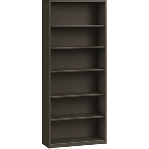 HON Brigade Steel Bookcase | 6 Shelves | 34-1/2"W | Charcoal Finish - 6 Shelf(ves) - 81.13" Height x 34.50" Width x 12.63" Depth - Adjustable Shelf, Reinforced, Welded, Durabl