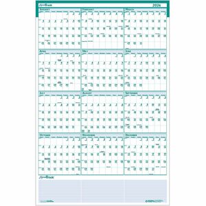 House of Doolittle Express Track Yearly Laminated Planner - Julian Dates - Yearly - 12 Month - January 2026 to December 2026 - 24" x 37" Sheet Size - 1.25" x 1.38" Block - Blu