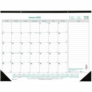 Blueline EcoLogix Monthly Desk Pad Calendar, 22" x 17" , English - Monthly - 12 Month - January 2026 to December 2026 - 1 Month Single Page Layout - 22" x 17" Sheet Size - Des