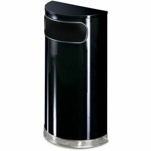 Rubbermaid Commercial Black/Chrome Half Round Receptacle - 9 gal Capacity - Semicircular - 32" Height x 18" Width x 9" Depth - Stainless Steel - Chrome - 1 Each