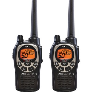 Midland GXT1000VP4 Up to 36 Mile Two-Way Radio - 50 Radio Channels - 22 GMRS - Upto 158400 ft - Auto Squelch, Hands-free, Keypad Lock, Silent Operation - Alkaline - Black, Sil