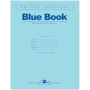 Roaring Spring 8 - sheet Blue Examination Book - Letter - 8 Sheets - 16 Pages - Stapled - Red Margin - 15 lb Basis Weight - Letter - 8 1/2" x 11" - White Paper - Blue Cover -
