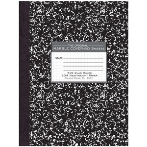 Roaring Spring Black Marble Composition Book - 80 Sheets - 160 Pages - Printed - Sewn/Tapebound - Both Side Ruling Surface - 20 lb Basis Weight - 10 1/4" x 7 7/8" - 0.50" x 7.