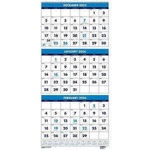 House of Doolittle Three-month Vertical Wall Calendar - Monthly - 14 Month - December 2025 to January 2027 - 3 Month Single Page Layout - 12 1/4" x 27" Sheet Size - Wire Bound