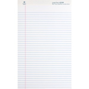 Business Source Writing Pads - 50 Sheets - 0.34" Ruled - 16 lb Basis Weight - Legal - 8 1/2" x 14" - White Paper - Micro Perforated, Easy Tear, Sturdy Back - 1 Dozen