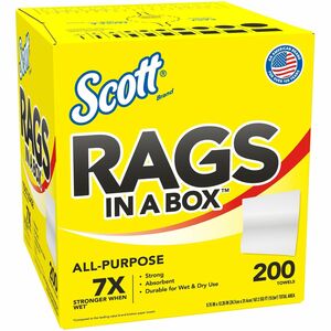 Scott Rags In A Box™ - 12" Length x 9" Width - 200 / Box - Soft, Strong, Lint-free, Absorbent - White