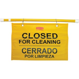 Rubbermaid Commercial Multilingual Closed for Cleaning Safety Sign - 1 Each - English, French, Spanish - Closed for Cleaning Print/Message - 50" Width x 13" Height x 1" Depth