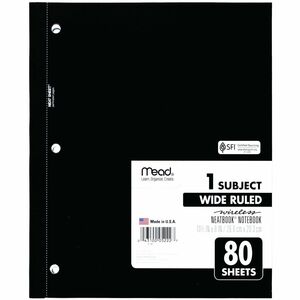 Mead 05222 1-Subject Wireless Notebook - 80 Sheets - Ruled Margin - 8" x 10 1/2" - White Paper - Green, Blue, Red, Light Blue Cover - Perforated - 1 Each