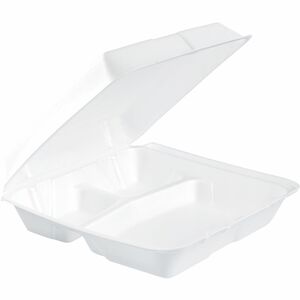 Dart 9-1/2" Triple-Compartment Foam Containers - 100.0 / Pack - White - Foam Body - 2 / Carton