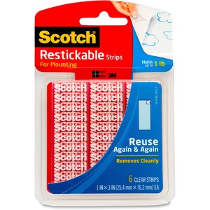 Scotch Restickable Strips - 3" Length x 1" Width - 6 / Pack - Clear