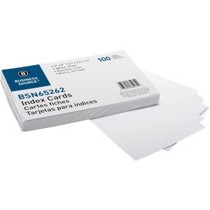 Business Source Plain Index Cards - 8" Width x 5" Length - 100 / Pack