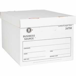 Business Source Lift-off Lid Heavy-Duty Storage Box - External Dimensions: 12" Width x 15" Depth x 10"Height - Media Size Supported: Legal, Letter - Lift-off Closure - Heavy D