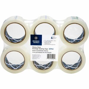 Business Source Heavy-duty Packaging/Sealing Tape - 110 yd Length x 1.88" Width - 3" Core - 1.60 mil - Breakage Resistance - For Bonding, Packing - 6 / Pack - Clear