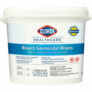 Clorox Healthcare Bleach Germicidal Wipes - Ready-To-Use Wipe12" Width x 12" Length - 110 / Each - White