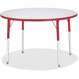 Jonti-Craft Berries Adult Gray Laminate Round Table - Laminated Round, Red Top - Four Leg Base - 4 Legs - 1.13" Table Top Thickness x 42" Table Top Diameter - 15" Height - Ass