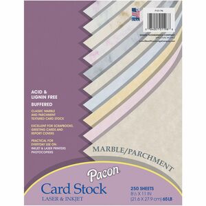 Pacon Marble/Parchment Cardstock Sheets - Assorted - Letter - 8 1/2" x 11" - 65 lb Basis Weight - Textured, Parchment, Marble - 250 / Pack - Heavyweight, Acid-free, Lignin-fre