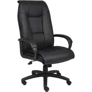 Boss B7601 High Back Executive Chair - Black Seat Color - Leather Seat Material - Black Frame Color - 5-star Base - 1 Each