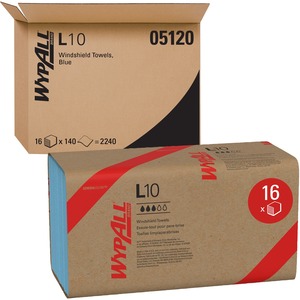Wypall L10 Disposable Towels Windshield Wipe - 2 Ply - 9.30" x 10.25" - Blue - 140 Per Pack - 16 / Carton