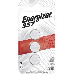 Energizer 357/303 Silver Oxide Button Battery, 3 Pack - For Multipurpose - 1.6 V DC - Silver Oxide - 3 / Pack