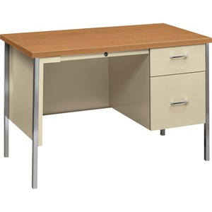 HON 34000 Series Small Office Desk - 2-Drawer - 45.3" x 24" x 29.5" - 2 x Box Drawer(s), File Drawer(s) - Single Pedestal on Right Side - Material: Steel - Finish: Chrome, Har