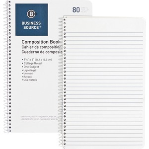 Business Source College Ruled Composition Books - 80 Sheets - Wire Bound - 16 lb Basis Weight - 6" x 9 1/2" - White Paper - Stiff-back - 1 Each