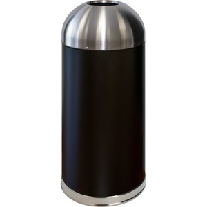 Genuine Joe 15 Gallon Dome Top Trash Receptacle - 15 gal Capacity - Durable, Powder Coated, Easy to Clean - 40" Height x 16.5" Diameter - Stainless Steel - Black, Silver - 1 E