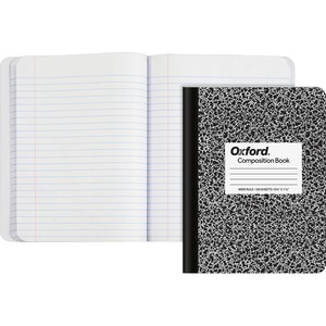 TOPS Wide-Ruled Composition Book - 100 Sheets - Sewn - Wide Ruled - Ruled Red Margin - 9 3/4" x 7 1/2" - 0.25" x 7.5" x 9.8" - White Paper - Black Marble, White Cover - Hard C
