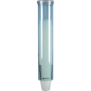 San Jamar Small Pull-type Water Cup Dispenser - 16" Tube - Pull Dispensing - Wall Mountable, Surface Mount - Transparent, Arctic Blue - Plastic - 1 Each