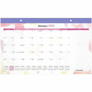 At-A-Glance WatercolorsDesk Pad Calendar - Julian Dates - Monthly - 12 Month - January 2026 to December 2026 - 1 Month Single Page Layout - 17 3/4" x 11" Sheet Size - White Sh