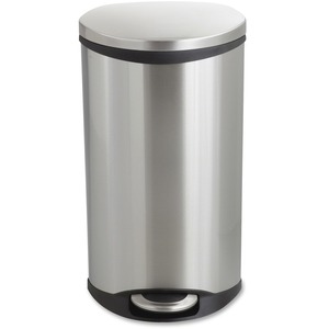 Safco Ellipse Hands Free Step-On Receptacle - 7.50 gal Capacity - 26.5" Height x 15" Width x 13.5" Depth - Steel, Plastic - Stainless Steel - 1 Each