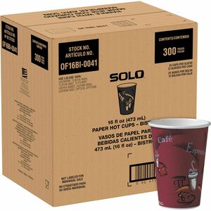 Solo 16 oz Bistro Design Hot Cups - 300 / Carton - Maroon - Poly Paper - Hot Drink, Coffee, Tea, Cocoa